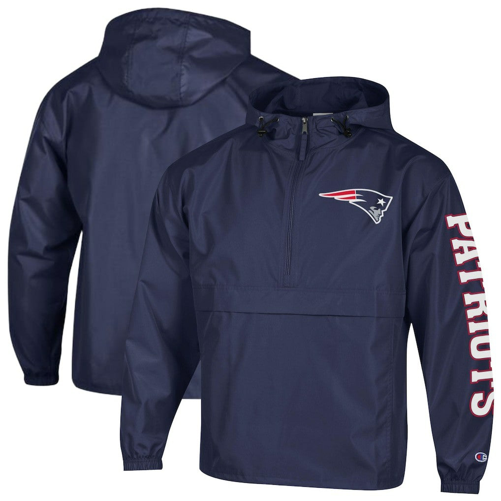 New England Patriots Champion Packable Windbreaker Half-Zip Jacket Navy