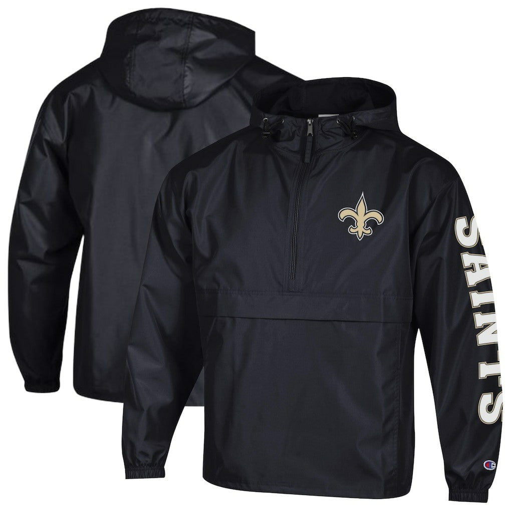 New Orleans Saints Champion Packable Windbreaker Half-Zip Jacket Black