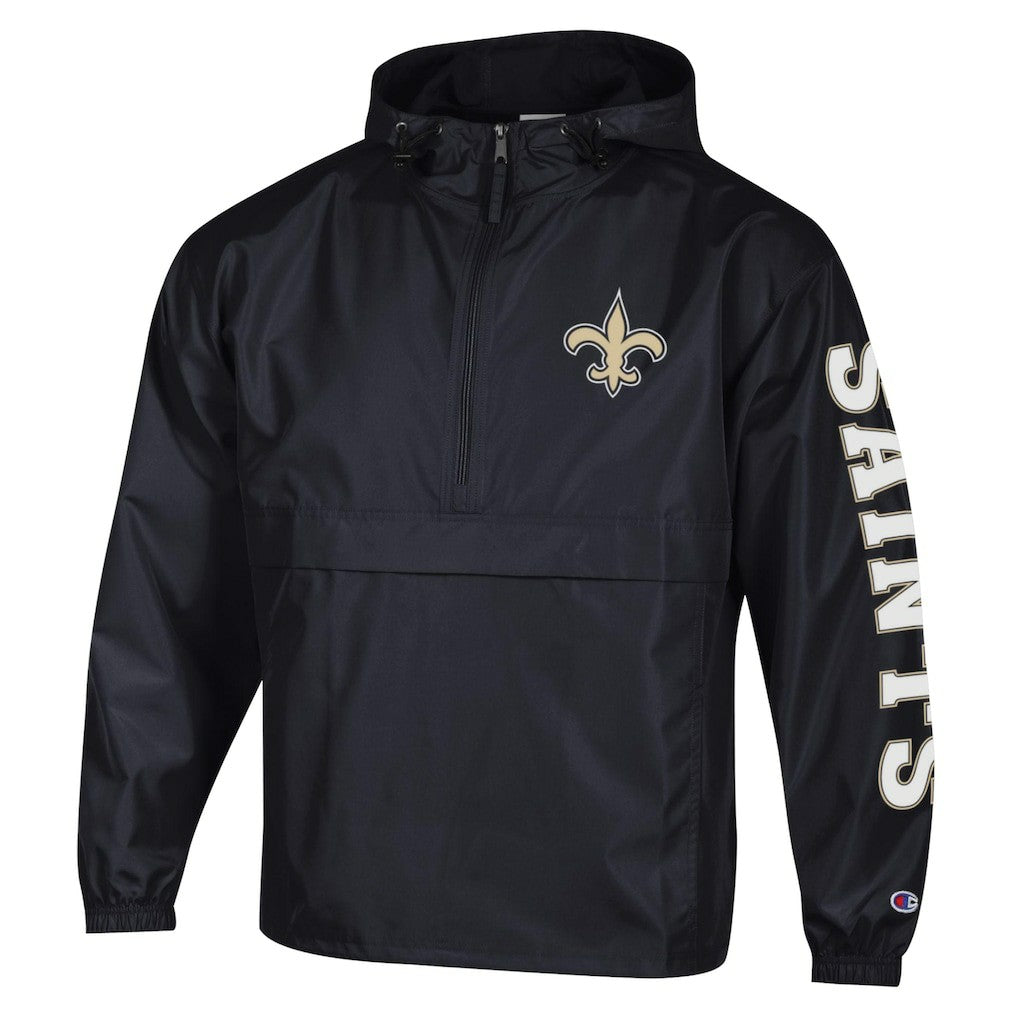 New Orleans Saints Champion Packable Windbreaker Half-Zip Jacket Black