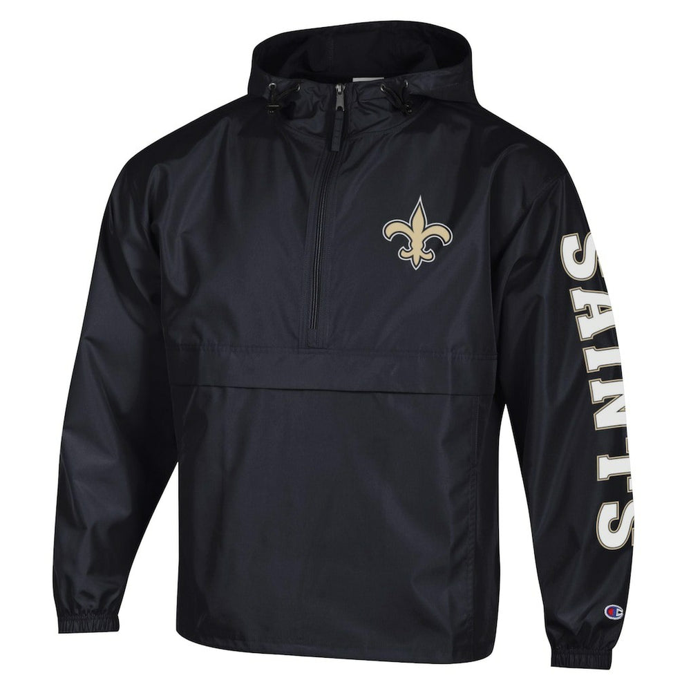 New Orleans Saints Champion Packable Windbreaker Half-Zip Jacket Black