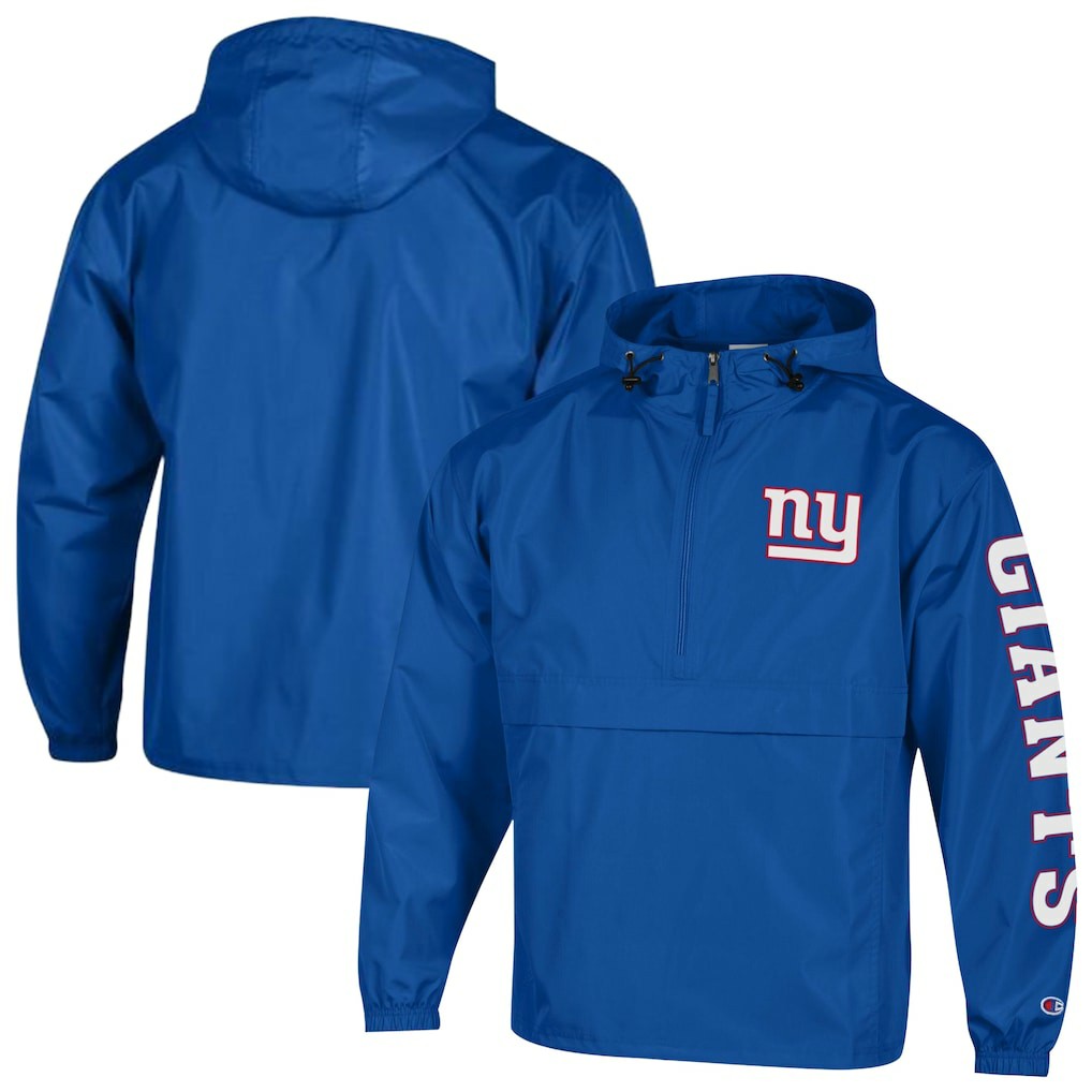 New York Giants Champion Packable Windbreaker Half-Zip Jacket Royal
