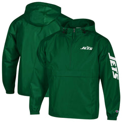 New York Jets Champion Packable Windbreaker Half-Zip Jacket Green