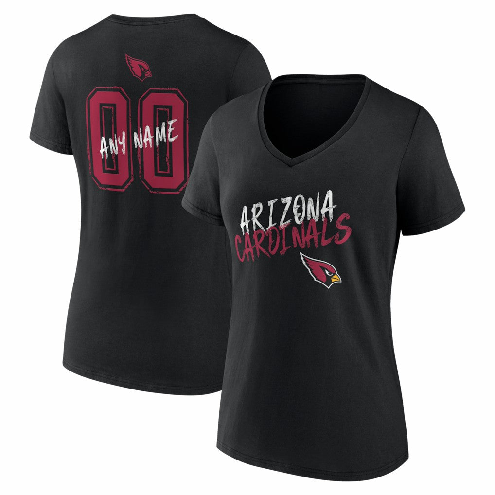 Arizona Cardinals Women's Hustle Personalized Name & Number V-Neck T-Shirt Black