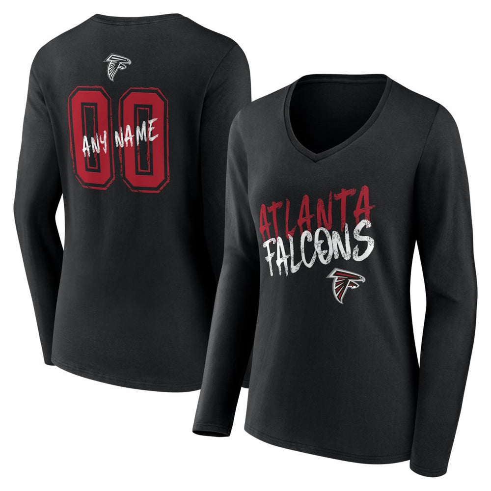Atlanta Falcons Women's Hustle Personalized Name & Number Long Sleeve V-Neck T-Shirt Black