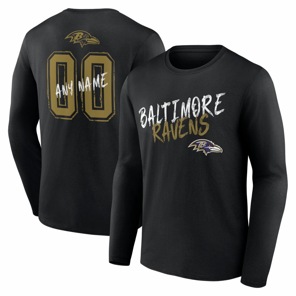 Baltimore Ravens Hustle Personalized Name & Number Long Sleeve T-Shirt Black