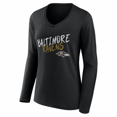 Baltimore Ravens Women's Hustle Personalized Name & Number Long Sleeve V-Neck T-Shirt Black
