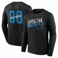 Carolina Panthers Hustle Personalized Name & Number Long Sleeve T-Shirt Black