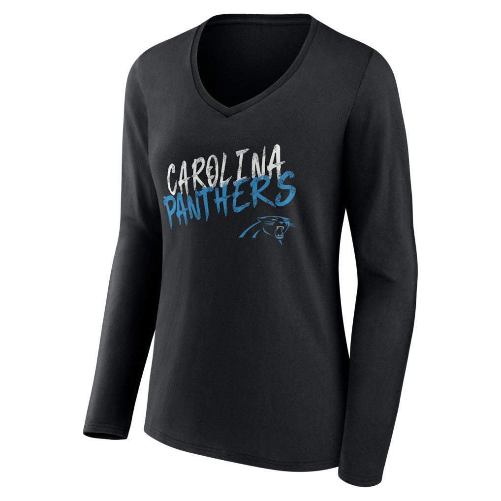 Carolina Panthers Women's Hustle Personalized Name & Number Long Sleeve V-Neck T-Shirt Black