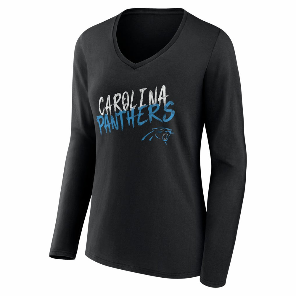 Carolina Panthers Women's Hustle Personalized Name & Number Long Sleeve V-Neck T-Shirt Black