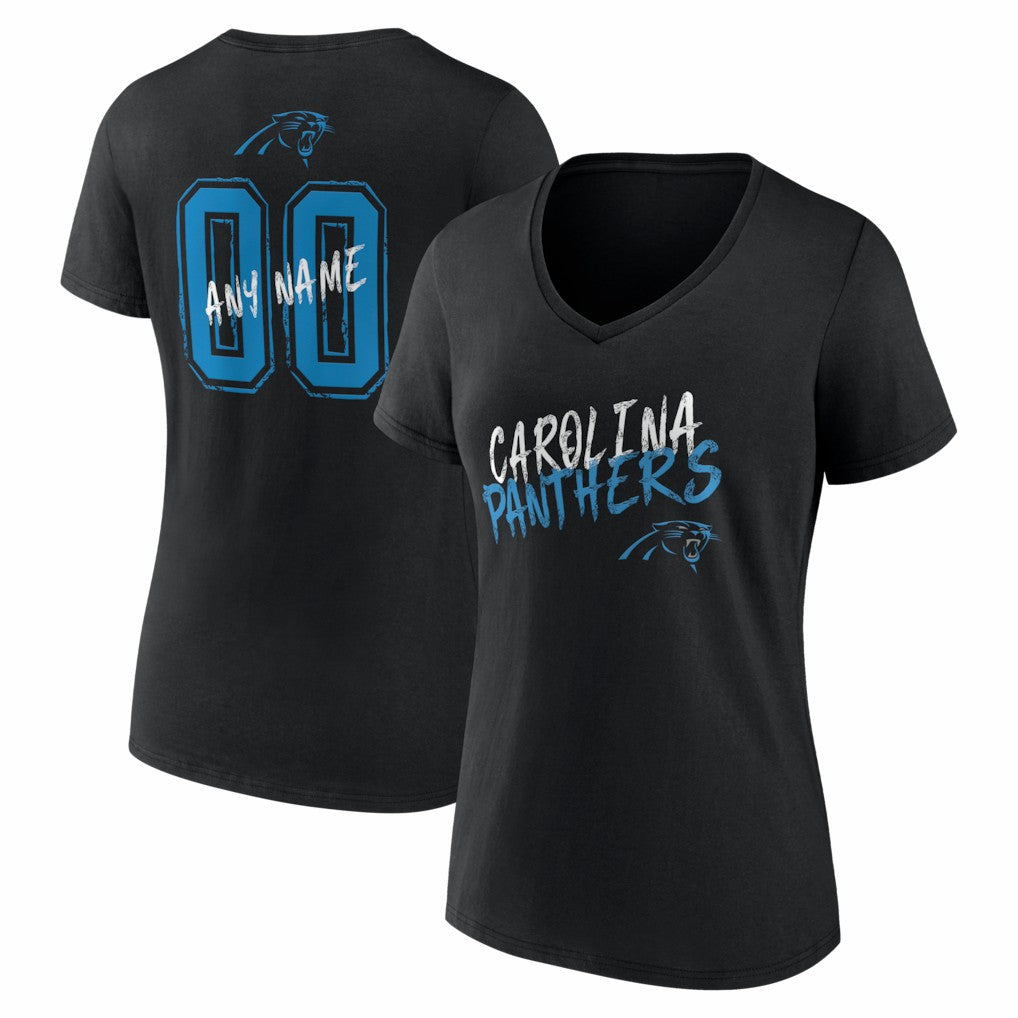 Carolina Panthers Women's Hustle Personalized Name & Number V-Neck T-Shirt Black
