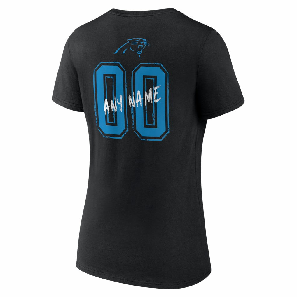 Carolina Panthers Women's Hustle Personalized Name & Number V-Neck T-Shirt Black