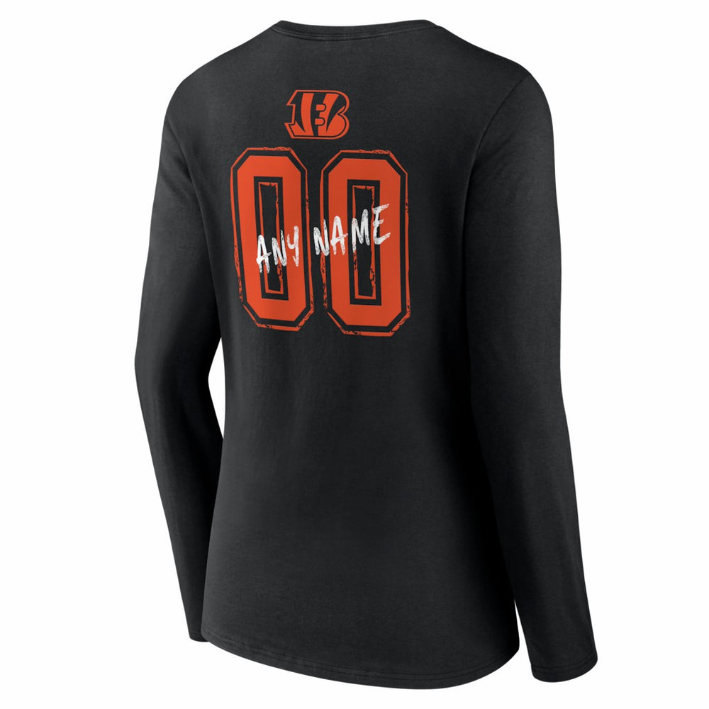 Cincinnati Bengals Women's Hustle Personalized Name & Number Long Sleeve V-Neck T-Shirt Black