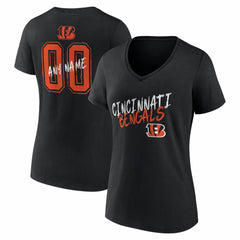 Cincinnati Bengals Women's Hustle Personalized Name & Number V-Neck T-Shirt Black