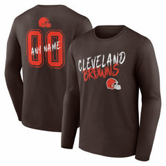 Cleveland Browns Hustle Personalized Name & Number Long Sleeve T-Shirt Brown