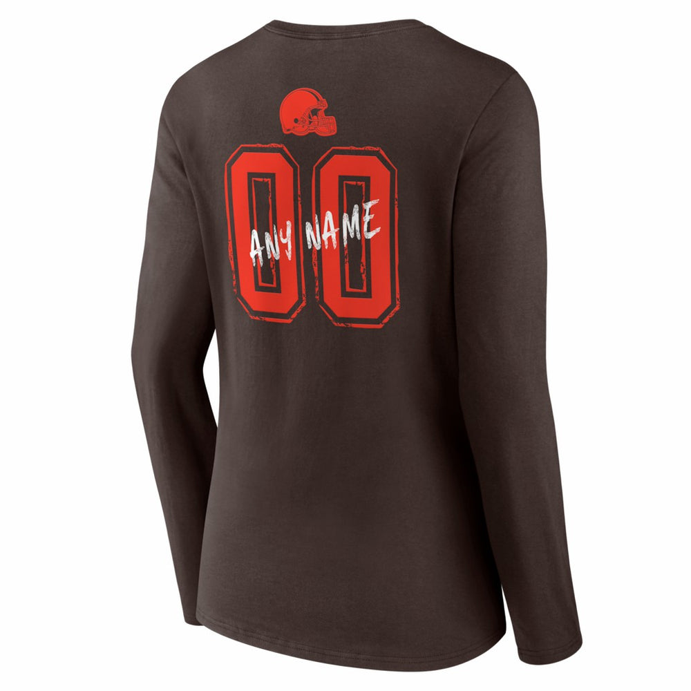 Cleveland Browns Women's Hustle Personalized Name & Number Long Sleeve V-Neck T-Shirt Brown