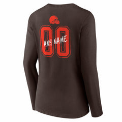 Cleveland Browns Women's Hustle Personalized Name & Number Long Sleeve V-Neck T-Shirt Brown