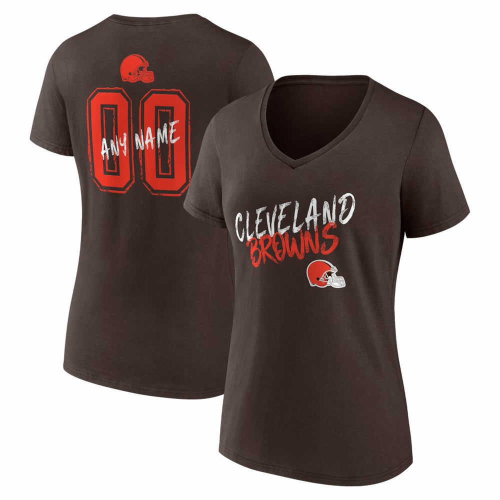 Cleveland Browns Women's Hustle Personalized Name & Number V-Neck T-Shirt Brown