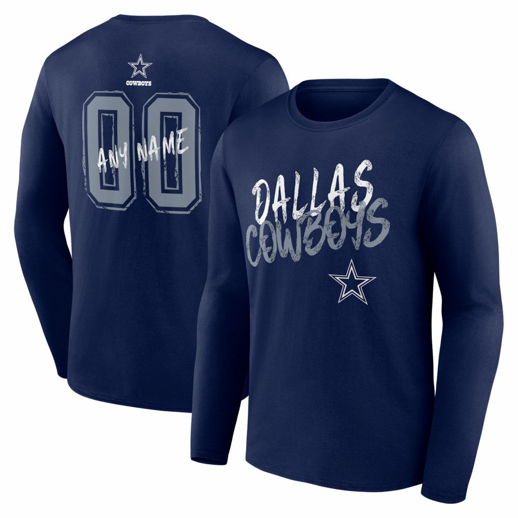 Dallas Cowboys Hustle Personalized Name & Number Long Sleeve T-Shirt Navy