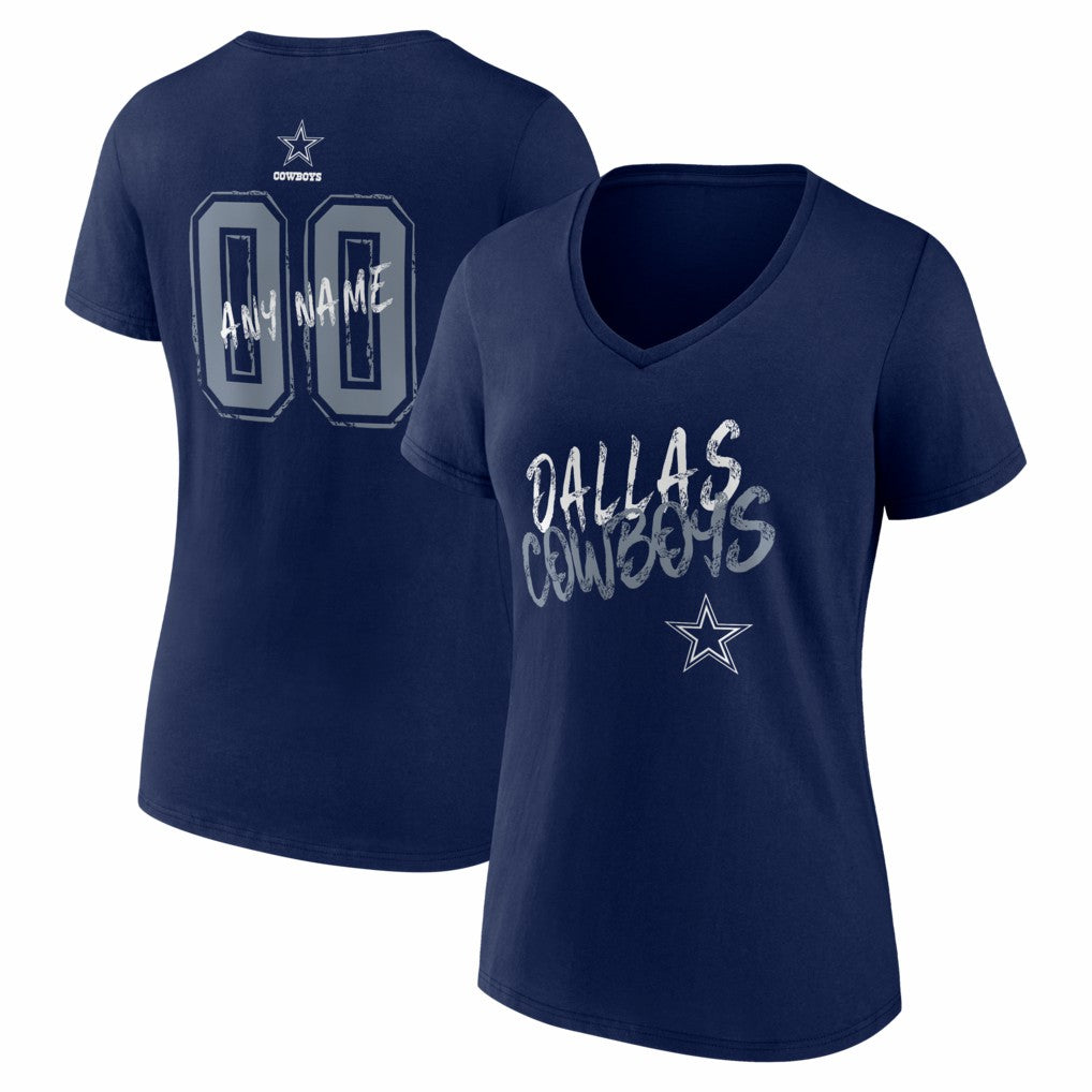 Dallas Cowboys Women's Hustle Personalized Name & Number V-Neck T-Shirt Navy