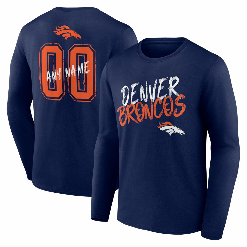 Denver Broncos Hustle Personalized Name & Number Long Sleeve T-Shirt Navy