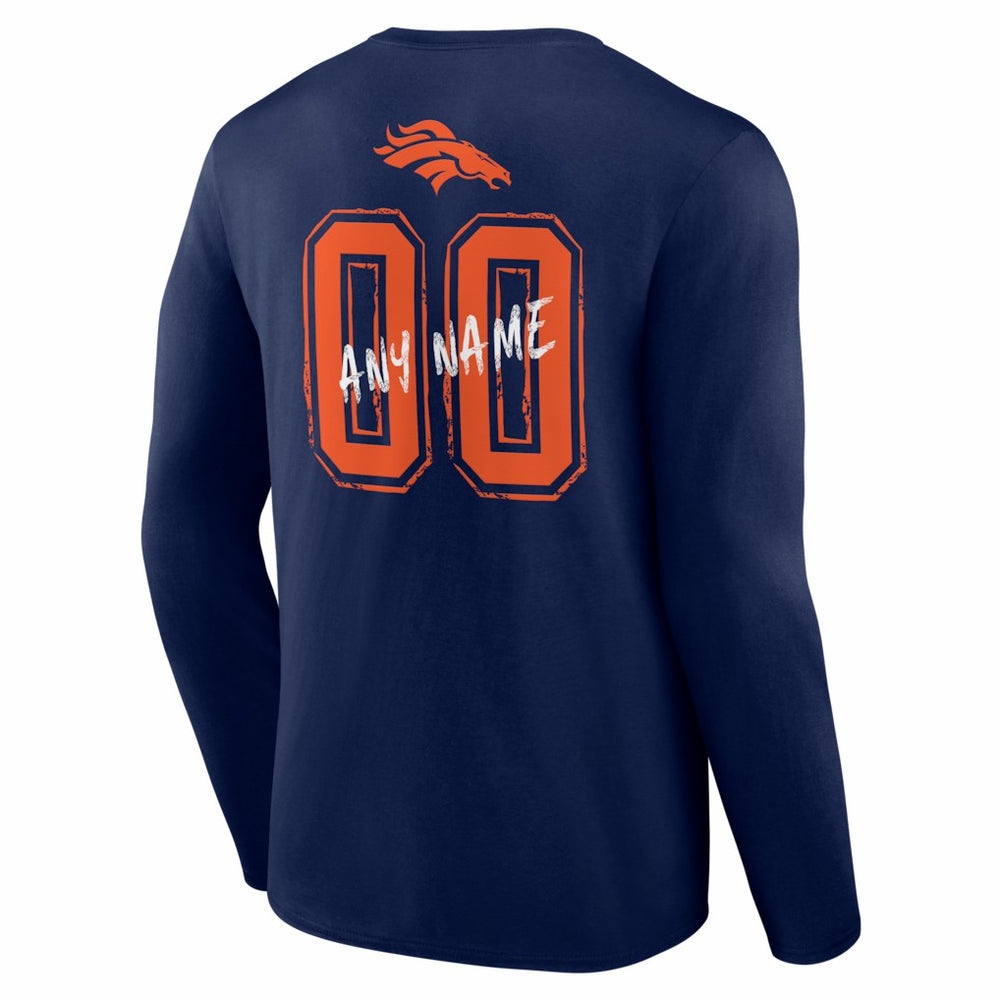 Denver Broncos Hustle Personalized Name & Number Long Sleeve T-Shirt Navy