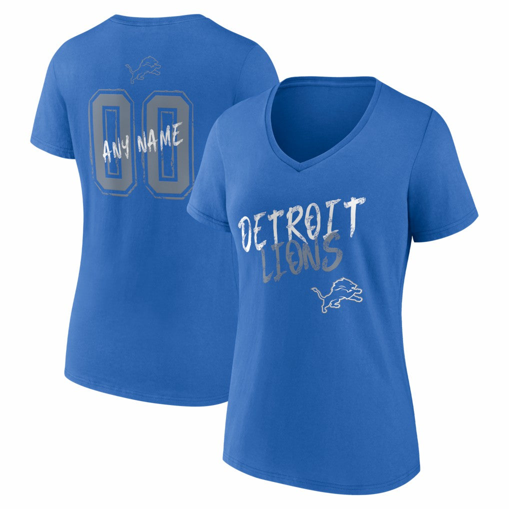 Detroit Lions Women's Hustle Personalized Name & Number V-Neck T-Shirt Blue