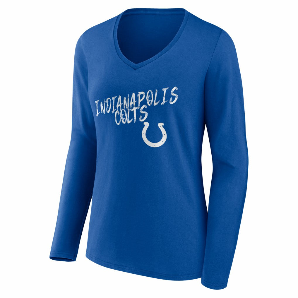 Indianapolis Colts Women's Hustle Personalized Name & Number Long Sleeve V-Neck T-Shirt Royal