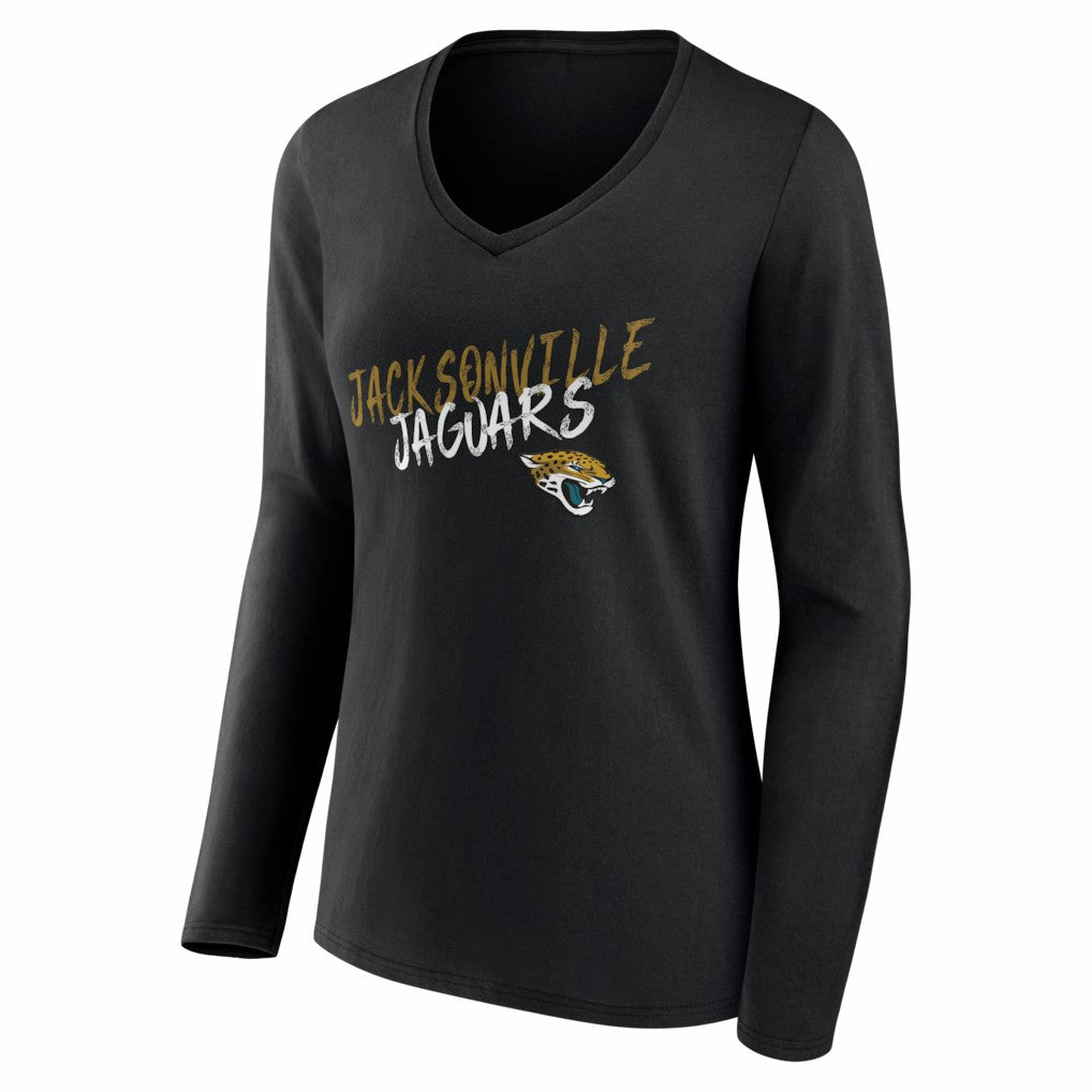 Jacksonville Jaguars Women's Hustle Personalized Name & Number Long Sleeve V-Neck T-Shirt Black