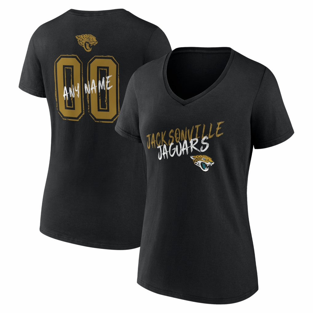Jacksonville Jaguars Women's Hustle Personalized Name & Number V-Neck T-Shirt Black