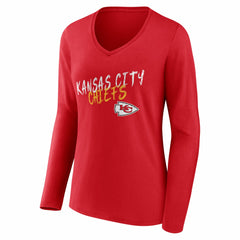 Kansas City Chiefs Women's Hustle Personalized Name & Number Long Sleeve V-Neck T-Shirt Red