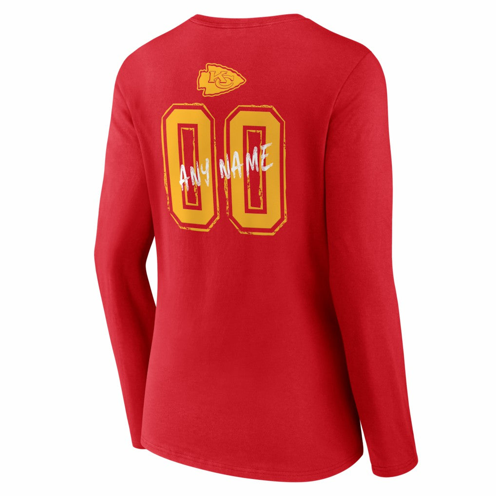Kansas City Chiefs Women's Hustle Personalized Name & Number Long Sleeve V-Neck T-Shirt Red