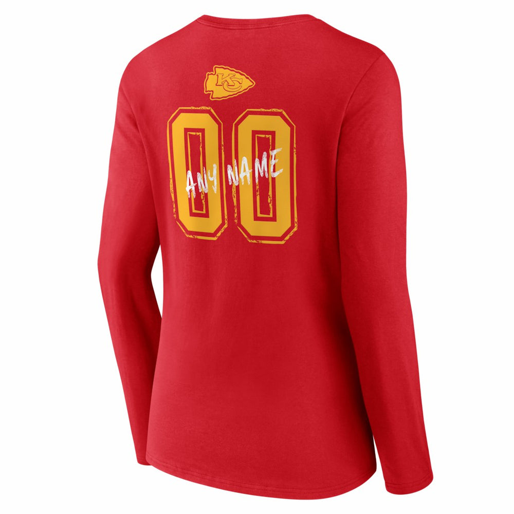 Kansas City Chiefs Women's Hustle Personalized Name & Number Long Sleeve V-Neck T-Shirt Red