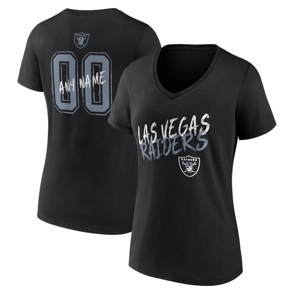 Las Vegas Raiders Women's Hustle Personalized Name & Number V-Neck T-Shirt Black