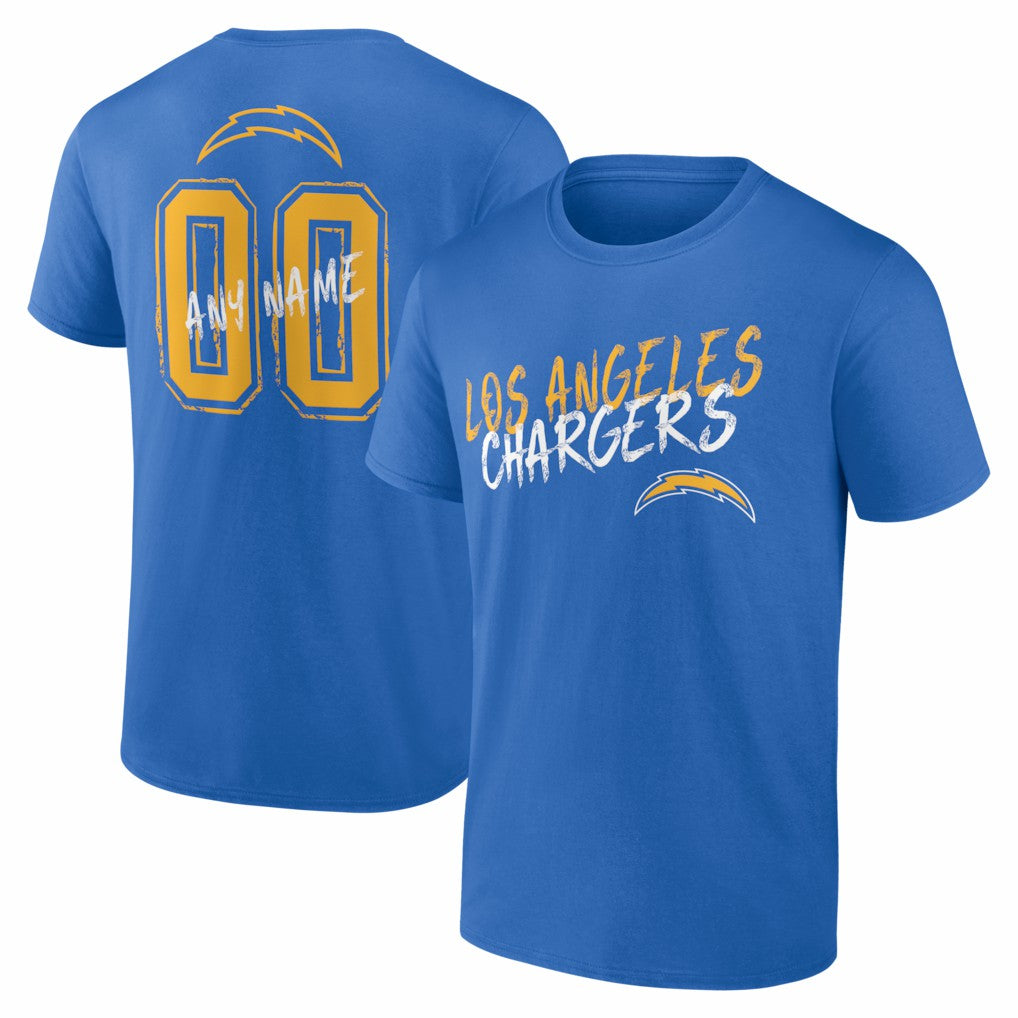 Los Angeles Chargers Hustle Personalized Name & Number T-Shirt Powder Blue