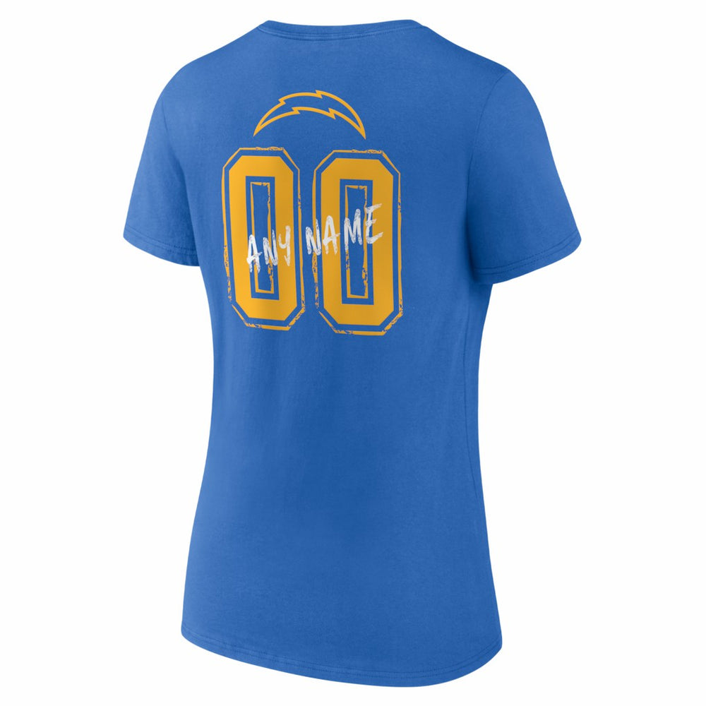 Los Angeles Chargers Women's Hustle Personalized Name & Number V-Neck T-Shirt Powder Blue