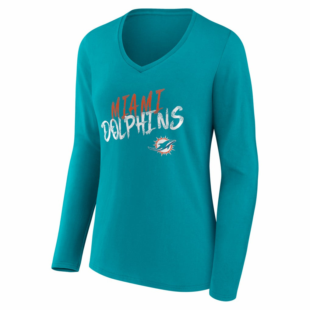 Miami Dolphins Women's Hustle Personalized Name & Number Long Sleeve V-Neck T-Shirt Aqua