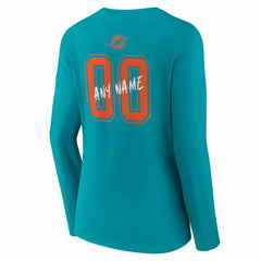 Miami Dolphins Women's Hustle Personalized Name & Number Long Sleeve V-Neck T-Shirt Aqua