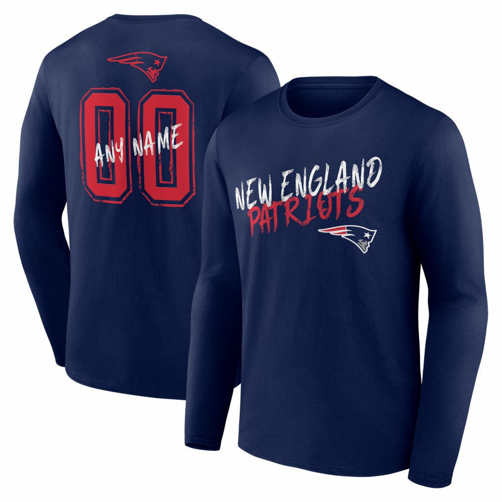 New England Patriots Hustle Personalized Name & Number Long Sleeve T-Shirt Navy