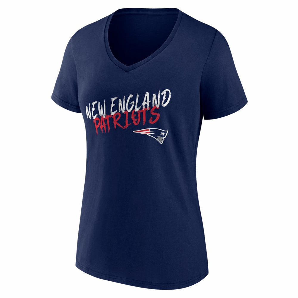 New England Patriots Women's Hustle Personalized Name & Number V-Neck T-Shirt Navy