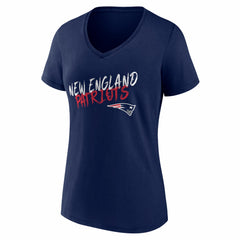 New England Patriots Women's Hustle Personalized Name & Number V-Neck T-Shirt Navy