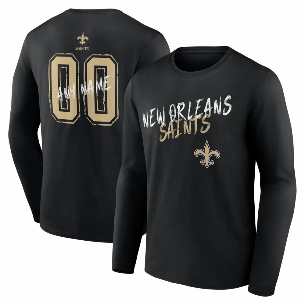 New Orleans Saints Hustle Personalized Name & Number Long Sleeve T-Shirt Black