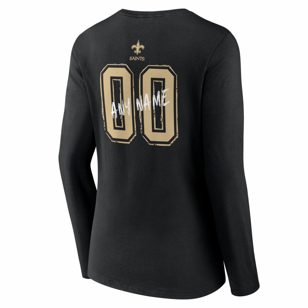 New Orleans Saints Women's Hustle Personalized Name & Number Long Sleeve V-Neck T-Shirt Black