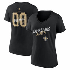 New Orleans Saints Women's Hustle Personalized Name & Number V-Neck T-Shirt Black