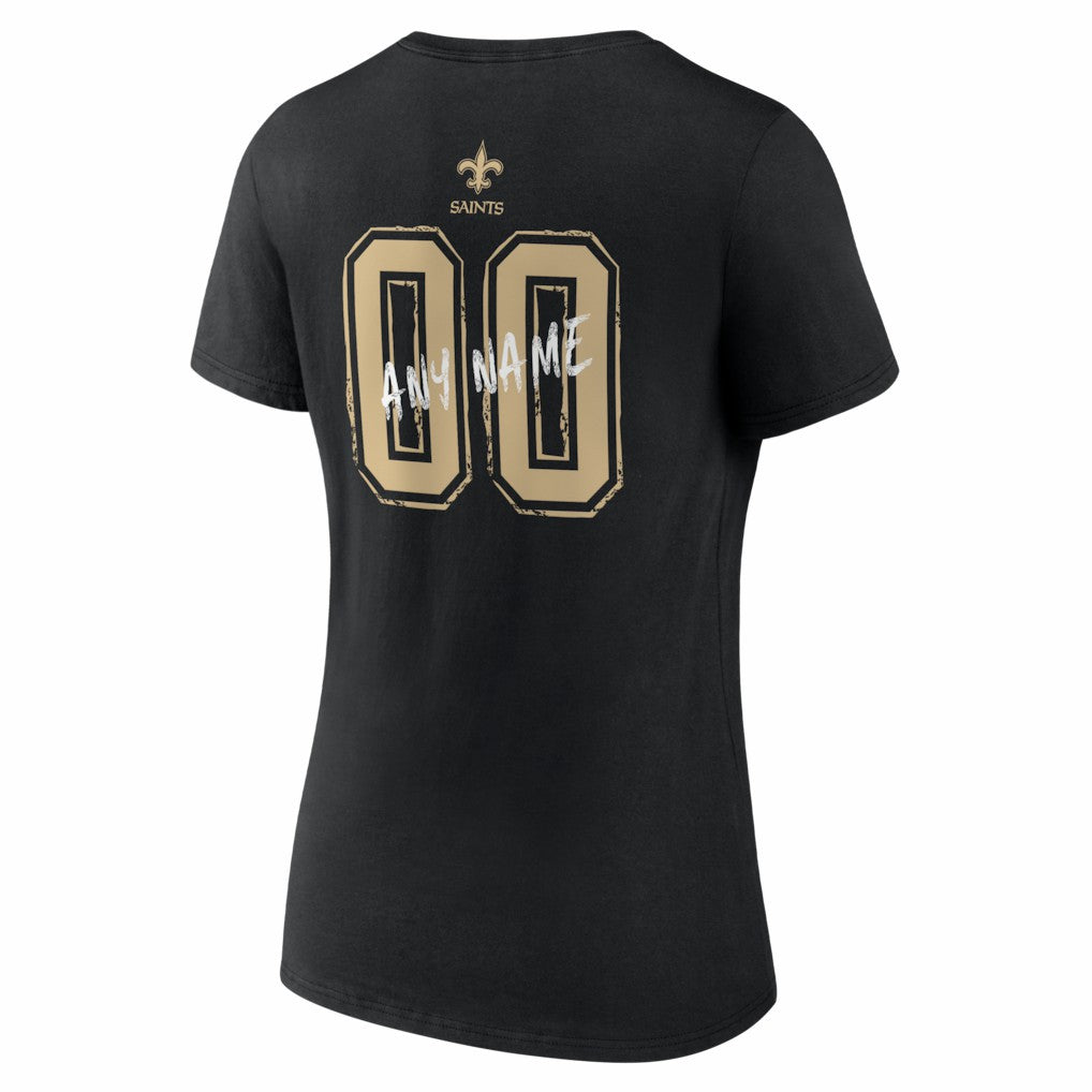 New Orleans Saints Women's Hustle Personalized Name & Number V-Neck T-Shirt Black