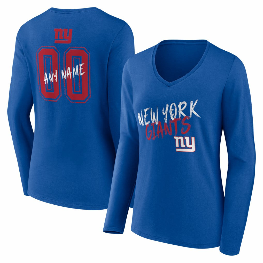New York Giants Women's Hustle Personalized Name & Number Long Sleeve V-Neck T-Shirt Royal