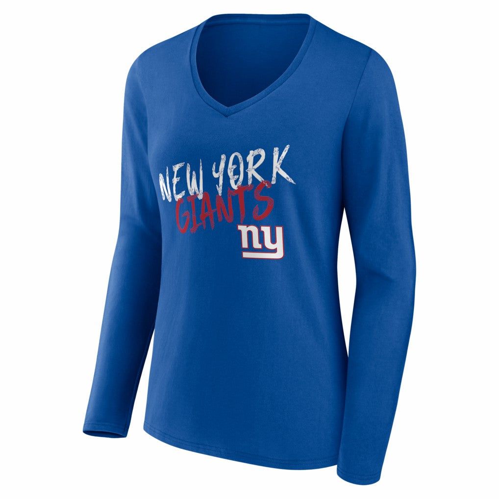 New York Giants Women's Hustle Personalized Name & Number Long Sleeve V-Neck T-Shirt Royal