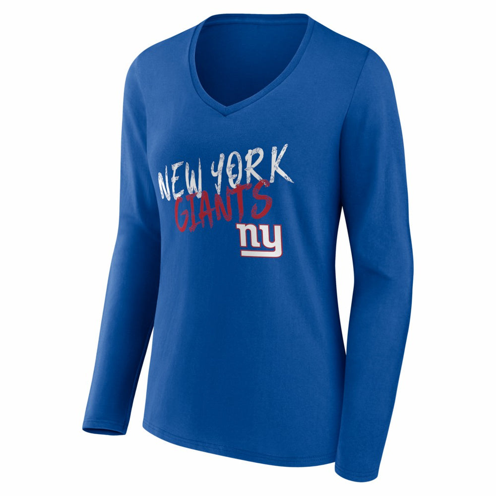 New York Giants Women's Hustle Personalized Name & Number Long Sleeve V-Neck T-Shirt Royal