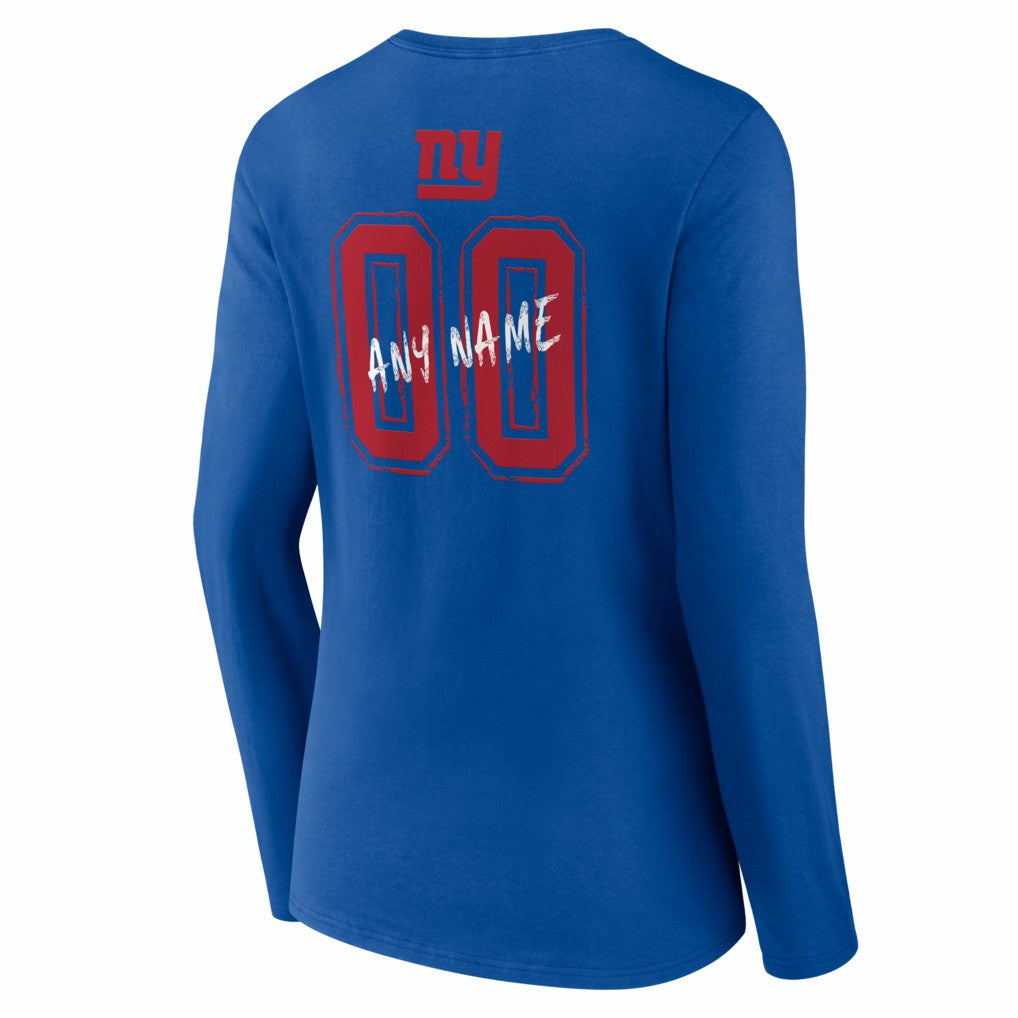 New York Giants Women's Hustle Personalized Name & Number Long Sleeve V-Neck T-Shirt Royal