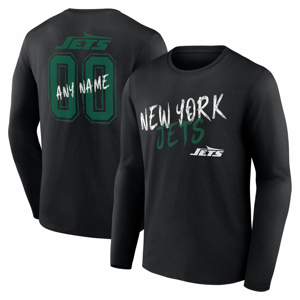 New York Jets Hustle Personalized Name & Number Long Sleeve T-Shirt Black