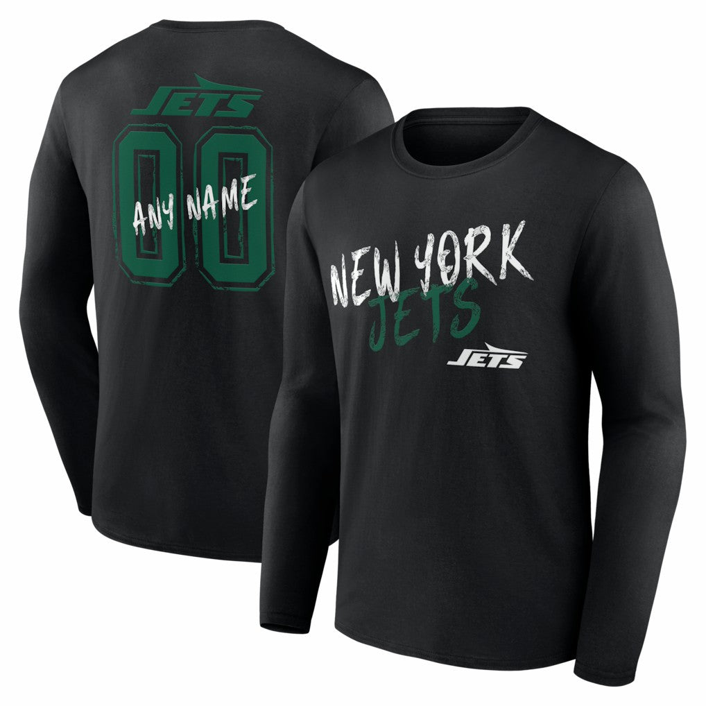 New York Jets Hustle Personalized Name & Number Long Sleeve T-Shirt Black